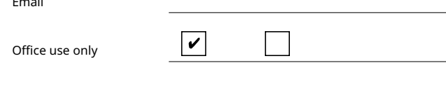 Two new checkboxes on the Office use only line of the test form in Fyllyo: the first ticked, the second empty.